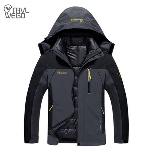 

trvlwego oversized men winter waterproof fish trekking skiing jackets hiking camp climb warm down jackets 3 in 1 outdoor 6xl, Blue;black
