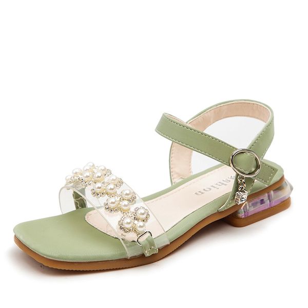 

popular sandals for girl fashion pearl flower kids shoes low-heeled solid sweet princess dress dance children shoes autumn 2020, Black;red