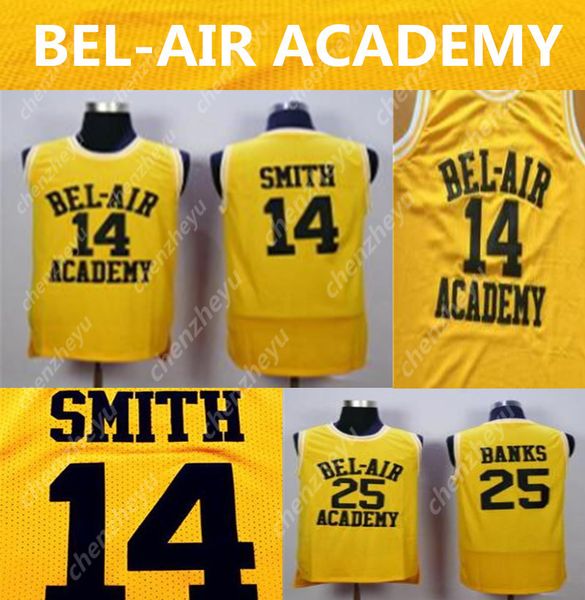

Men's 14 WILL SMITH BEL-AIR Academy Jersey 25 CARLTON BANKS Yellow 100% Stitched Basketball Jerseys