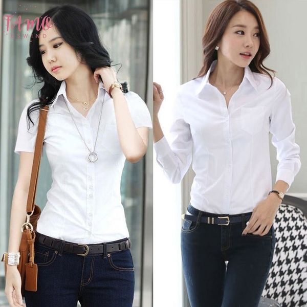 

new fashion office summer quality blouse womens shirt formal party long sleeve slim collar blouse casual solid white shirt