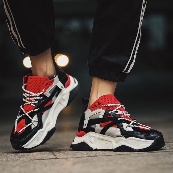 

male breathable comfortable casual shoes fashion men colorful shoes lace up wear-resistant men sneakers zapatillas deportiva, Black