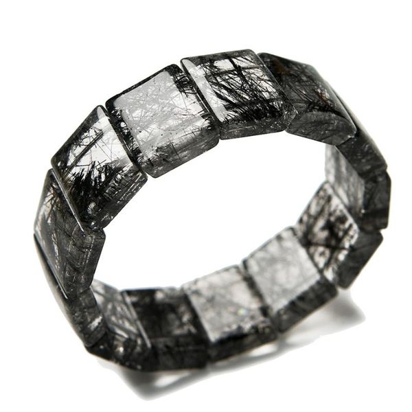 

подлинная natural black rutilated кварц gemstone прямоугольник кристалл бисера браслет, Golden;silver
