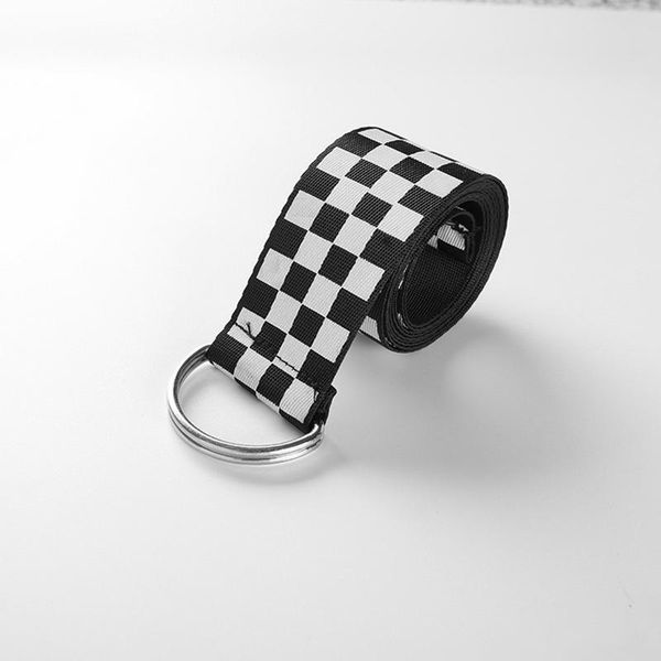 

135cm women's checkerboard belt canvas waist belts cummerbunds waistband casual checkered black white plaid belt, Black;brown