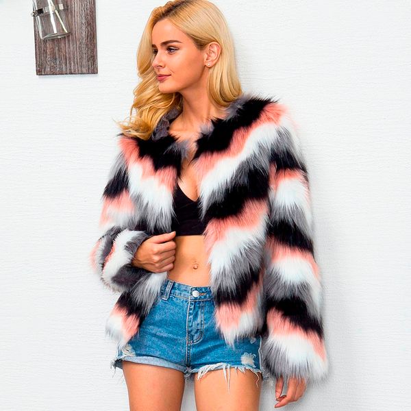 

women's fur coat winter woman clothing 2018 vest artificial ladies warm gradient color parka outerwear paugt7, Black