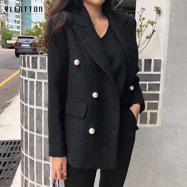 

autumn chic pearls blazer women double breasted work suit female long sleeve office ladies blazers feminino jacket coat mujer, White;black