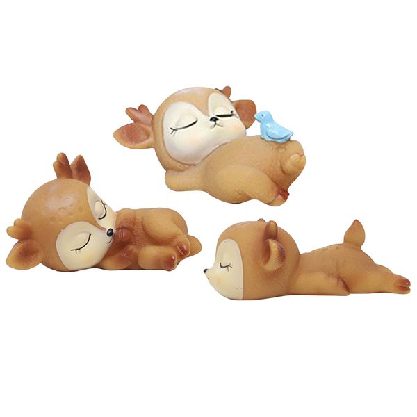 

3pcs deer figurines toys cute deskhome decor silicone fawn ornament