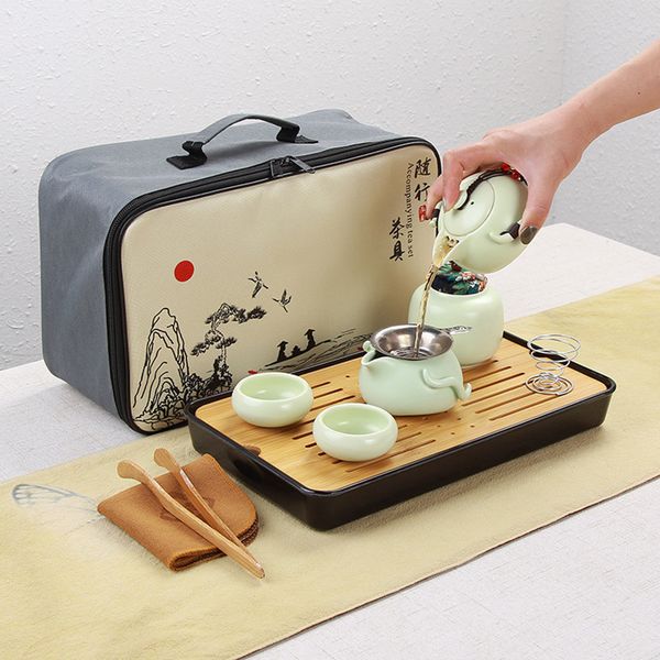 

portable ceramic teaware set chinese kung fu tea set teapot traveller teaware with bag teaset gaiwan tea cups of tea ceremony