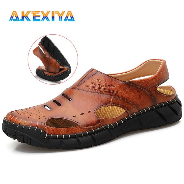 

sell mens gladiator sandals summer breathable new men's sandals handmade leather male beach outdoor men water shoes, Black