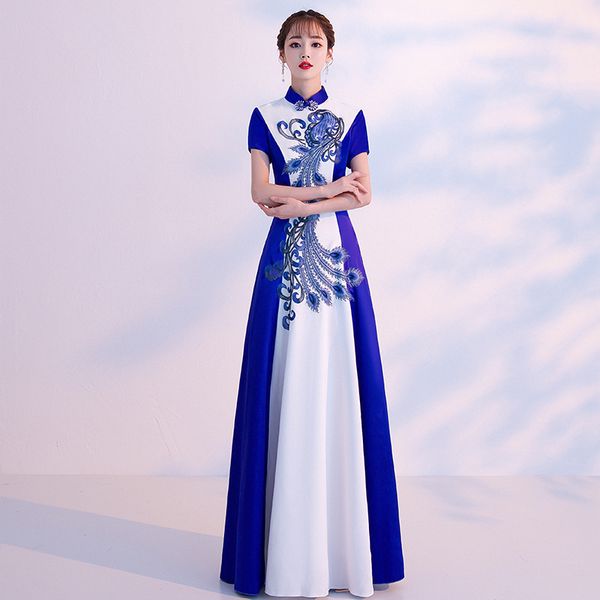 

slim standing collar blue and white porcelain improved cheongsam embroidery chinese evening dress vestidos size s-xxl, Red
