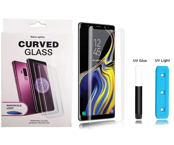 

For am ung 7 8 9 edge plu note 9 8 9h hardne creen protector curved edge tempered gla full adhe ive with uv light in box package