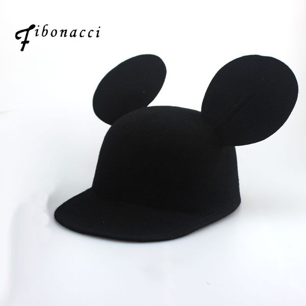 

fibonacci wool felt fedora hat ladies autumn and winter lovely ears hat fashion women cap, Blue;gray