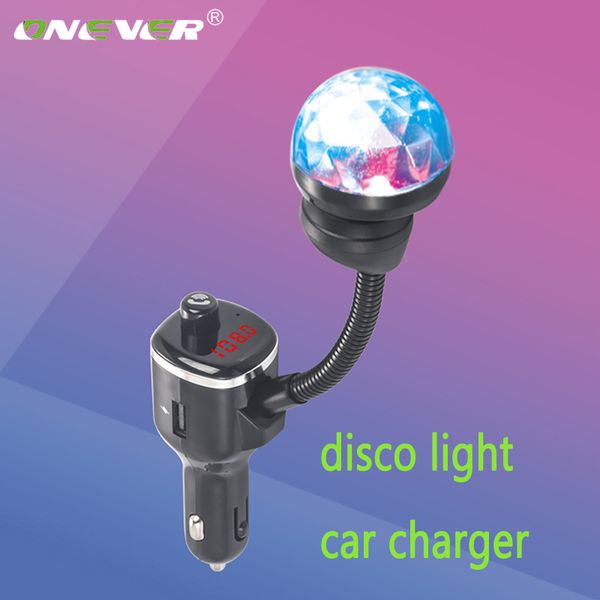 

onever car charger bluetooth 5.0 starry sky disco light dual usb charger hands-calling bluetooth car kit with music player