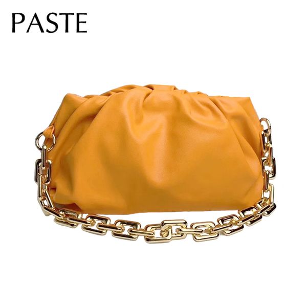 

2020 ins fashion women genuine cow leather handbag thick metal chain cloud dumplings clutch bag female shoulde bags