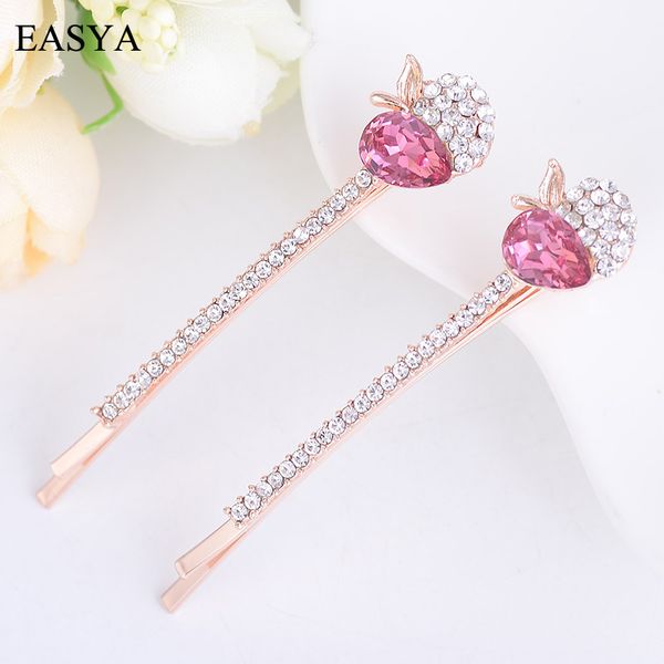 

easya 2020 apple shape sparkling rhinestone hairpins fashion metal crystal fruit hair clips hairwear jewelry, Golden;silver
