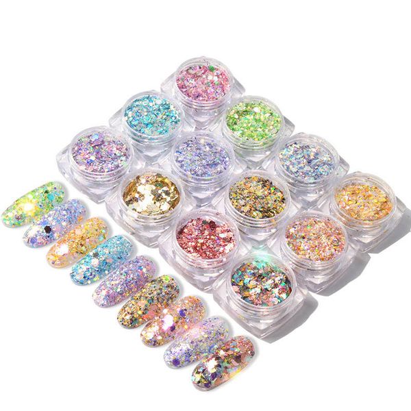 

holographic gold silver nail glitter flakes mermaid sequin spangle chrome powder set manicure nail art decoration, Silver;gold