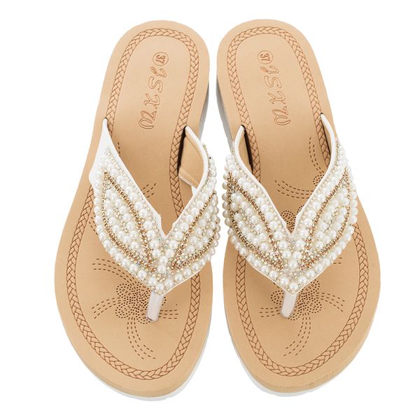 

leisure fashion low women platform flip flops string bead flat with outdoor slippers solid summer ladies shoes, Black