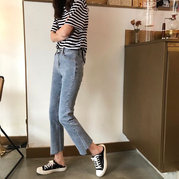 

jinyilai blue harlan combing white jeans female