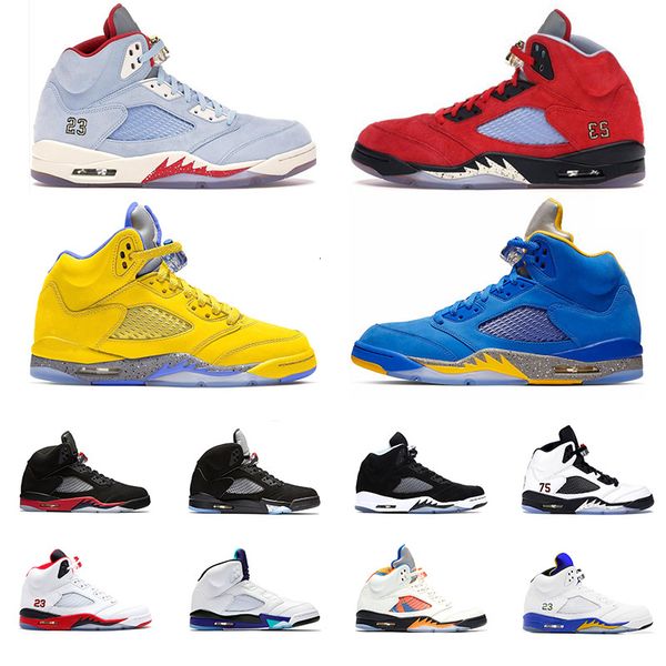 

5 men basketball shoes 5s bred fire red ice blue laney blue yellow trophy room mens trainer athletic sport sneaker size 41-47