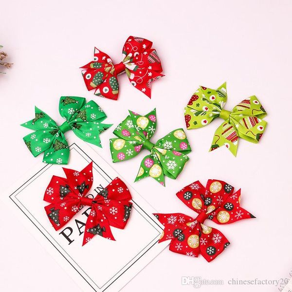 

3 inch girls hair clips christmas tree bow sequins snowflake barrettes hairbow hairpin hair head accessories, Slivery;white