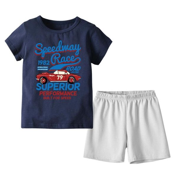 

summer baby boys pajamas set cotton children short sleeve sleepwear cartoon pattern boys pyjamas home suit 2pcs outfit, Blue;red