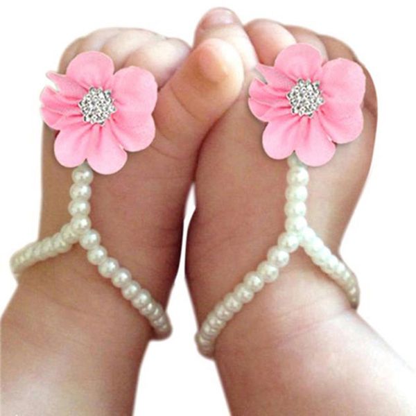 

muqgew 1pair infant pearl chiffon barefoot toddler foot flower beach sandals