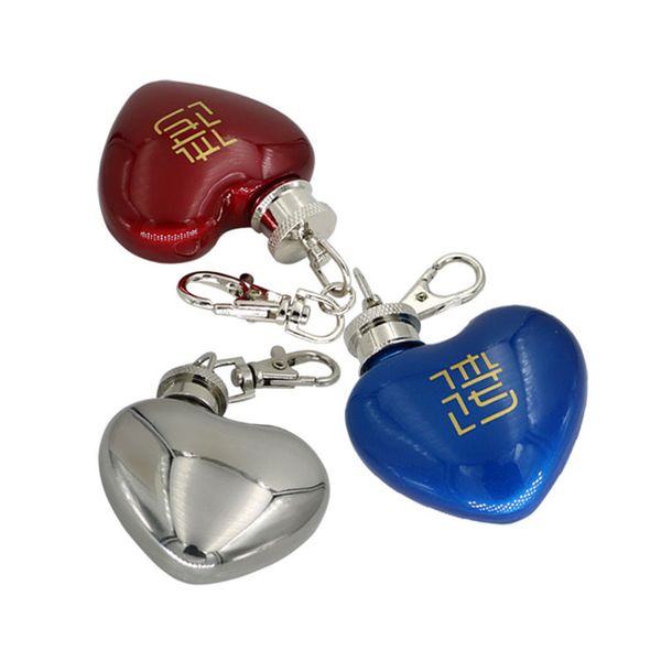

heart hip flasks water bottle 1 oz stainless steel heart shaped hip flask originality multi color key chain mini wine bottles