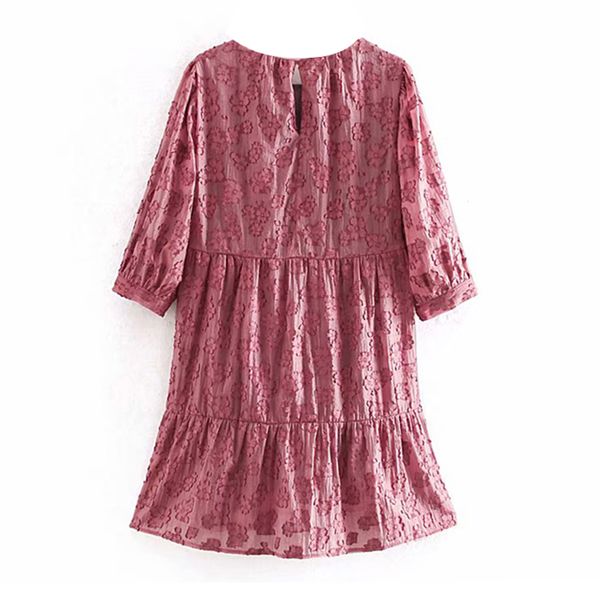 

sweet cotton embroidery pink dress women half sleeve elegant flowers mini dress 2020 chic o neck a line pleated dresses, Black;gray