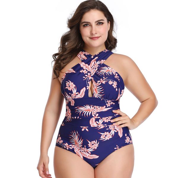 Mulheres Swimwear One Piece Imprimir Tummy Controle Cruz Frente Backless Sexy Swimsuit fato de banho Plus Size com removível acolchoado Cups