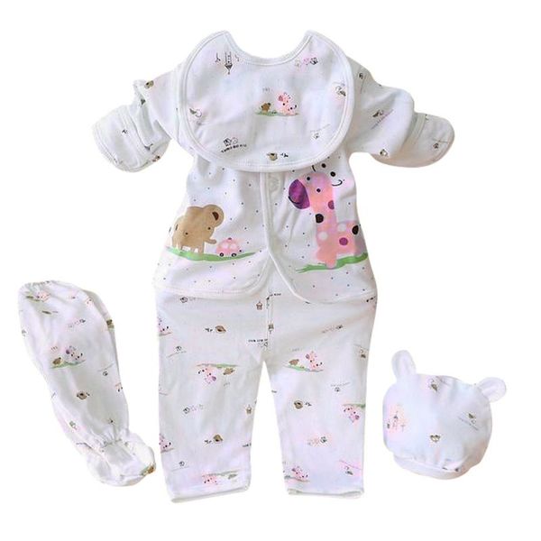 

newborn baby boy girl 5 pcs clothing set cotton cartoon monk pants bib hats infant clothes 0-3 months, White
