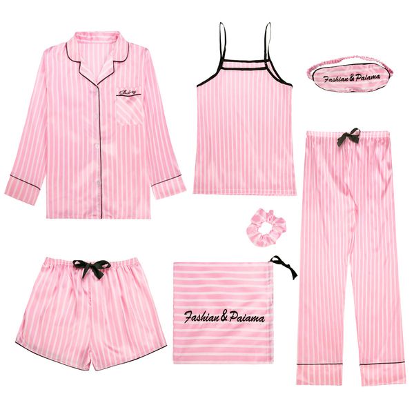 

spring summer stripe short sleeve shorts camisole seven sets pajamas women's homewear set large quantity can bargaining, Black;brown