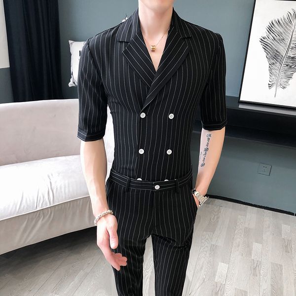 

men's suits & blazers 2 piece striped suit men slim fit wedding for double breasted street wear social casual costume homme terno mascu, White;black