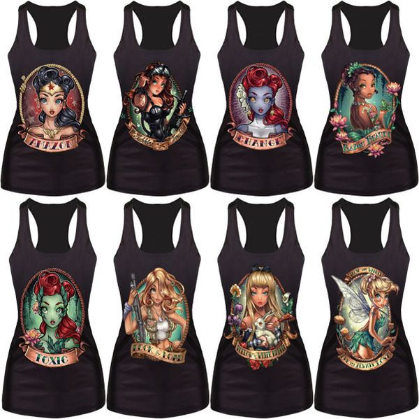 

женская мода tank top женщины новое лето 3d жилеты русалка vest ариэль sailor moon мультфильм печати бретели sexy fashion punk топы, White