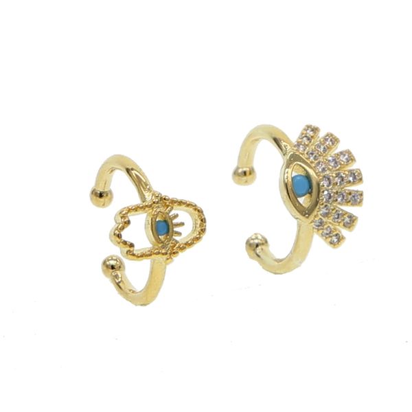 

1 piece gold filled micro pave turquoises stone with white white zirconia turkish evil eye hamsa hand ear cuff clip on earring, Silver