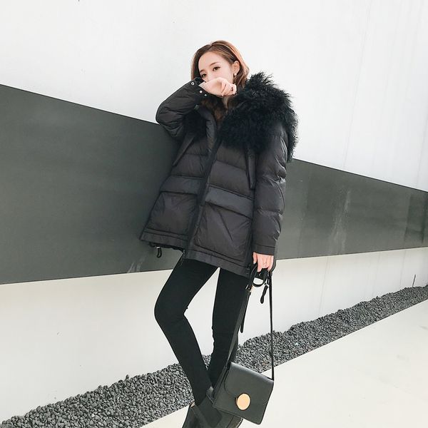 

high-quality oversize big natural raccoon thicker down jacket female luxurious fur collar warm down coat can fit -30 w535, Black