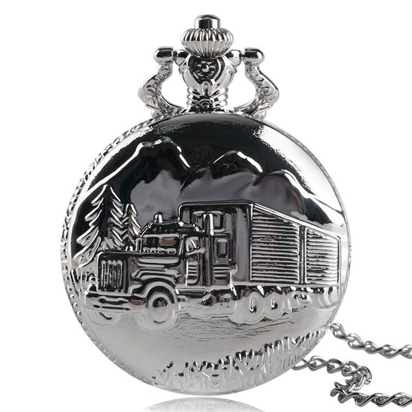 Серебряный стимпанк Cool Truck Van Lorry Quartz Pocket Watch Men Men Women Analog Watch Vintage Collece Chain Typeece Часы часы