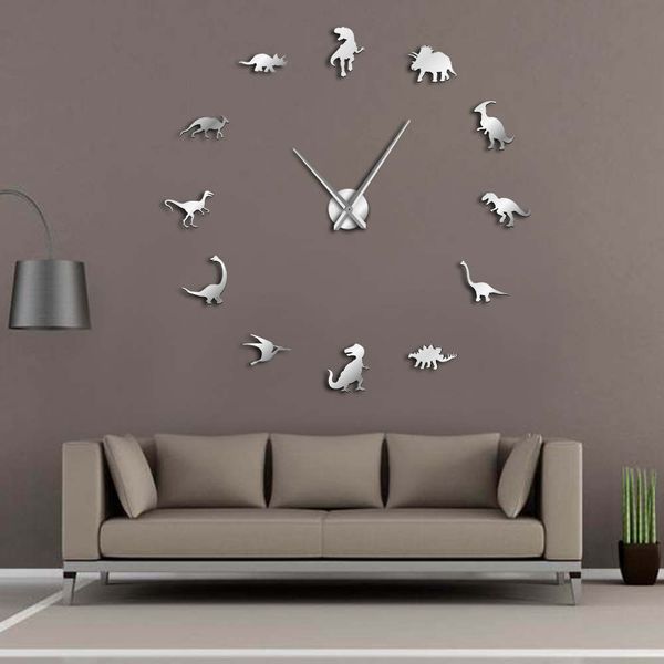 

jurassic dinosaurs wall art diy large wall clock kids room decoration giant frameless wall clock dino modern clock watch