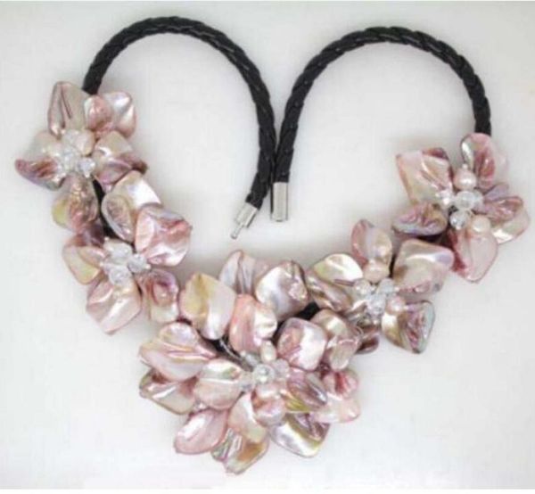 

beautiful pink pearl shell mother of crystal pearl flower pendant necklace, Silver