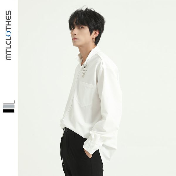 

mtl men's wear | season solid color loose white shirt men's casual long-sleeved shirt trend, White;black