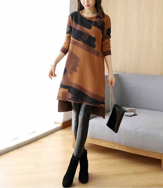 

2019 осень новый большой размер женщин платье в длинном разделе корейской версии юбки с длинными рукавами свободные нижняя юбка, Black;gray