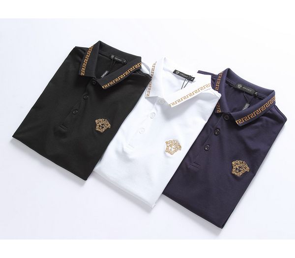 

polo shirts for men summer fashion designer with pattern printed men casual lapel solid color luxury polos, White;black