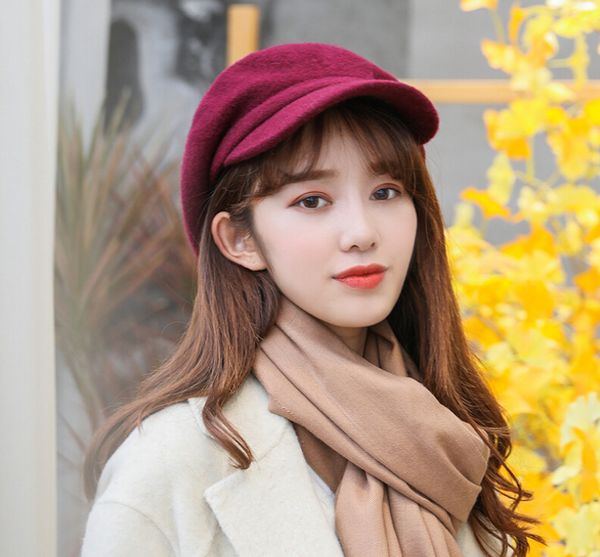 

outdoor hats women's autumn and winter new fashion duck tongue outdoor wool beret wholesale, Black;white