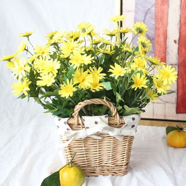 

1 bunch of artificial flowers fake plants leaves 9 heads vintage daisy bouquet for home office garden wedding decorations