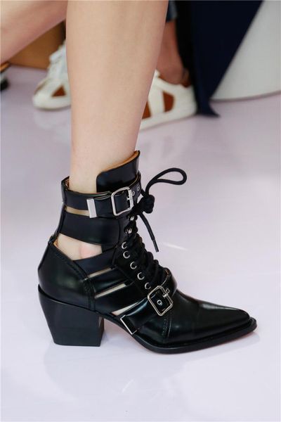 

genuine leather heel square heel hollow out cool boots sandals, Black