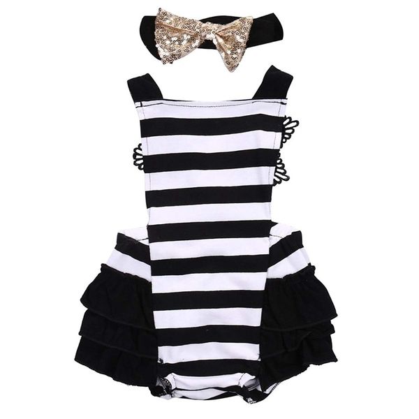 

newborn kids baby girls clothes lace jumpsuit romper playsuit + headband outfits, White