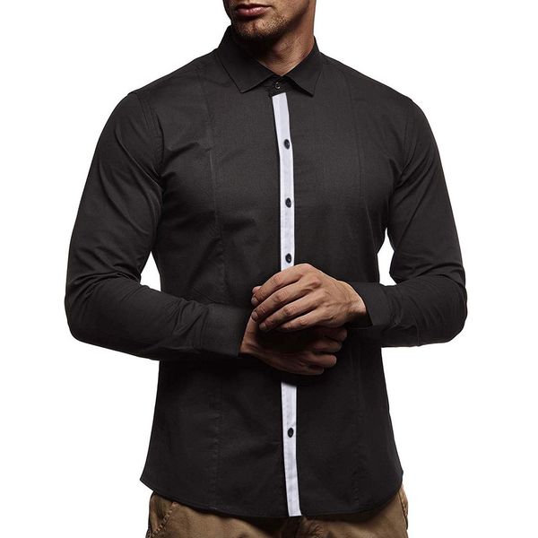 

camisas hombre men pure color splicing long sleeve camisa dos homens shirt fashion long sleeve blouse mens shirts, White;black