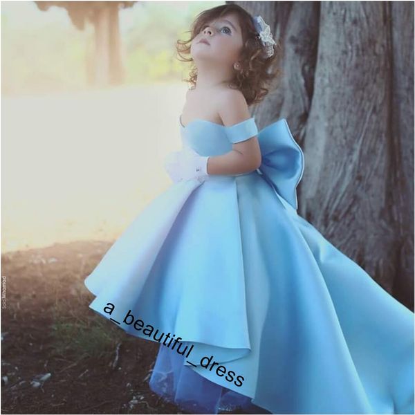 

baby new fashion lovely girl' pageant dresses hi-lo off shoulder bow knot party dresses birthday dress flower girls dress fg1274, White;blue