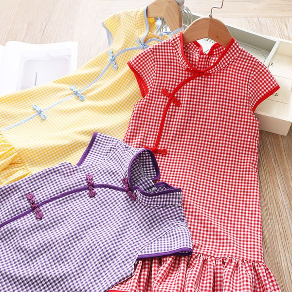 

2020 summer girl's plaid dress baby wear, Red;yellow