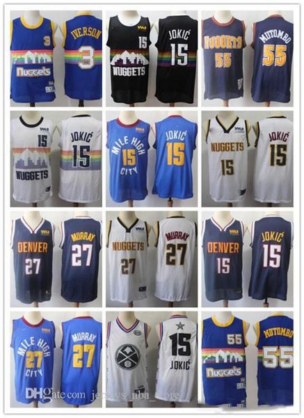 

mens denver nuggets 55 dikembe mutombo 3 allen iverson15 nikola jokic27 jamal murray basketball shorts jersey, Black;red