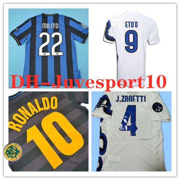 

2009 2010 j.zanetti milito retro soccer jersey 09-10-11 sneijder milano classic maglia calcio maillot vintage football jersey, Black;yellow