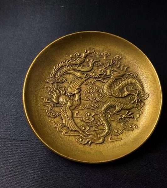 

antique miscellaneous collection antique copper plate decoration dragon and phoenix plate dragon flying phoenix dance plate dish